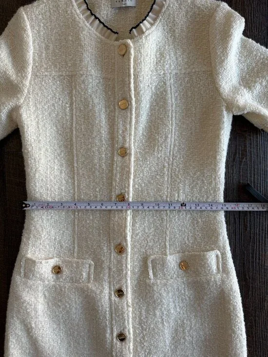 Sandro Molly Tweed Patch Pocket Minidress in Ecru - Size EU 36 - Picture 9 of 10